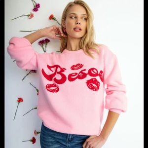 VICI Valentine holiday Pink kisses besos crewneck sweater